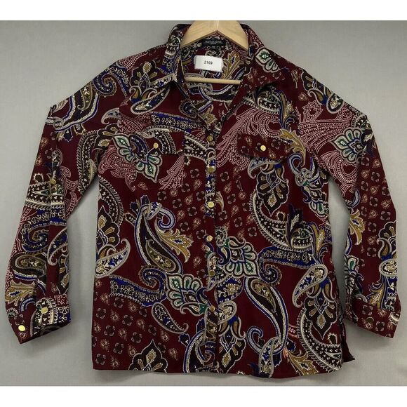 Notations Button Shirt Womens MEDIUM PETITE -Long Sleeve-Paisley-Casual-Dress‎ - Picture 1 of 16